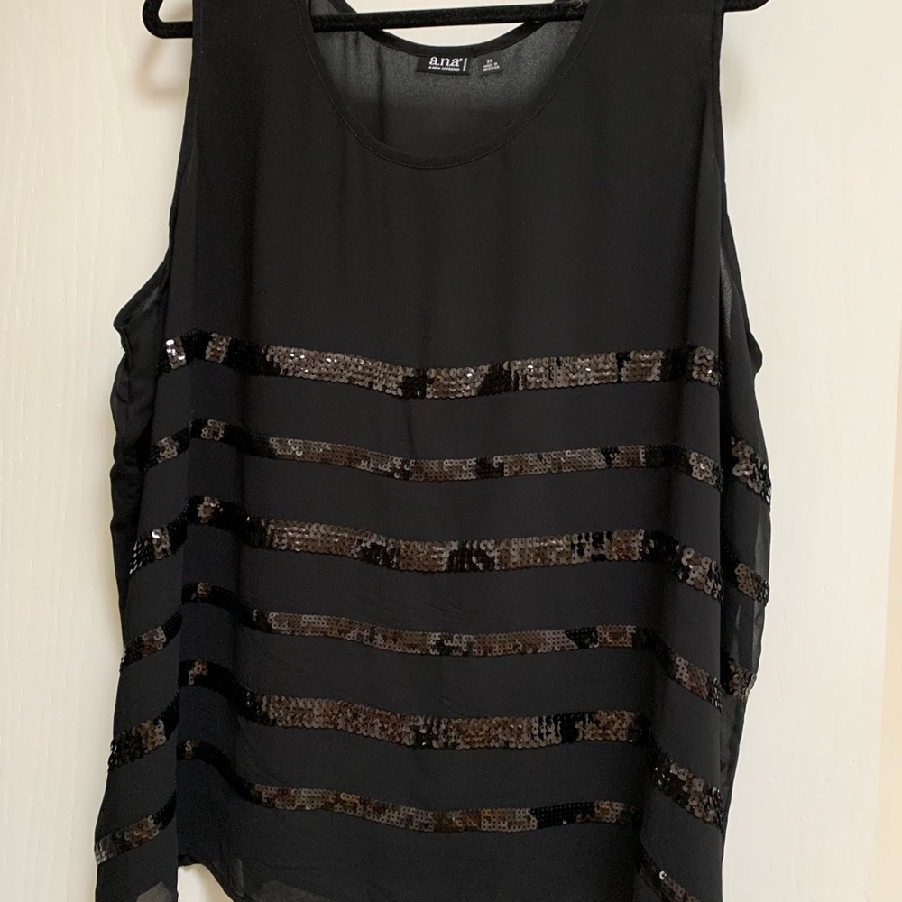 Classy Black Chiffon Tank with Sequin Stripes